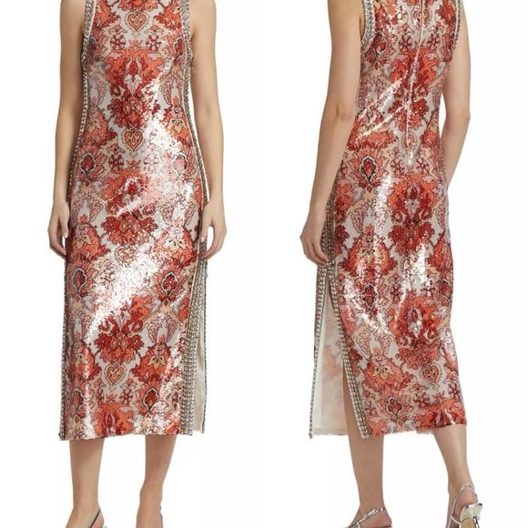Cinq à Sept Sequin Damask Ayden Midi Dress Multicolor Crystal,sleeveless - Picture 2 of 4